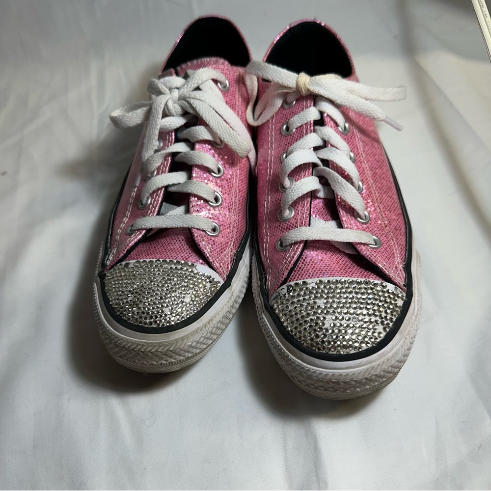 Converse Baby Pink Sneakers with Rhinestone Toes